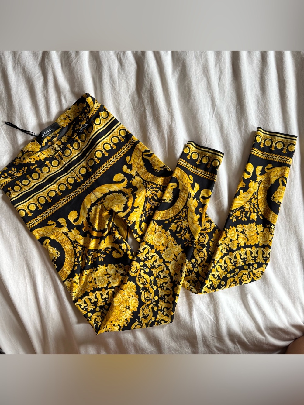 Versace Black and Yellow Baroque Print Leggings
